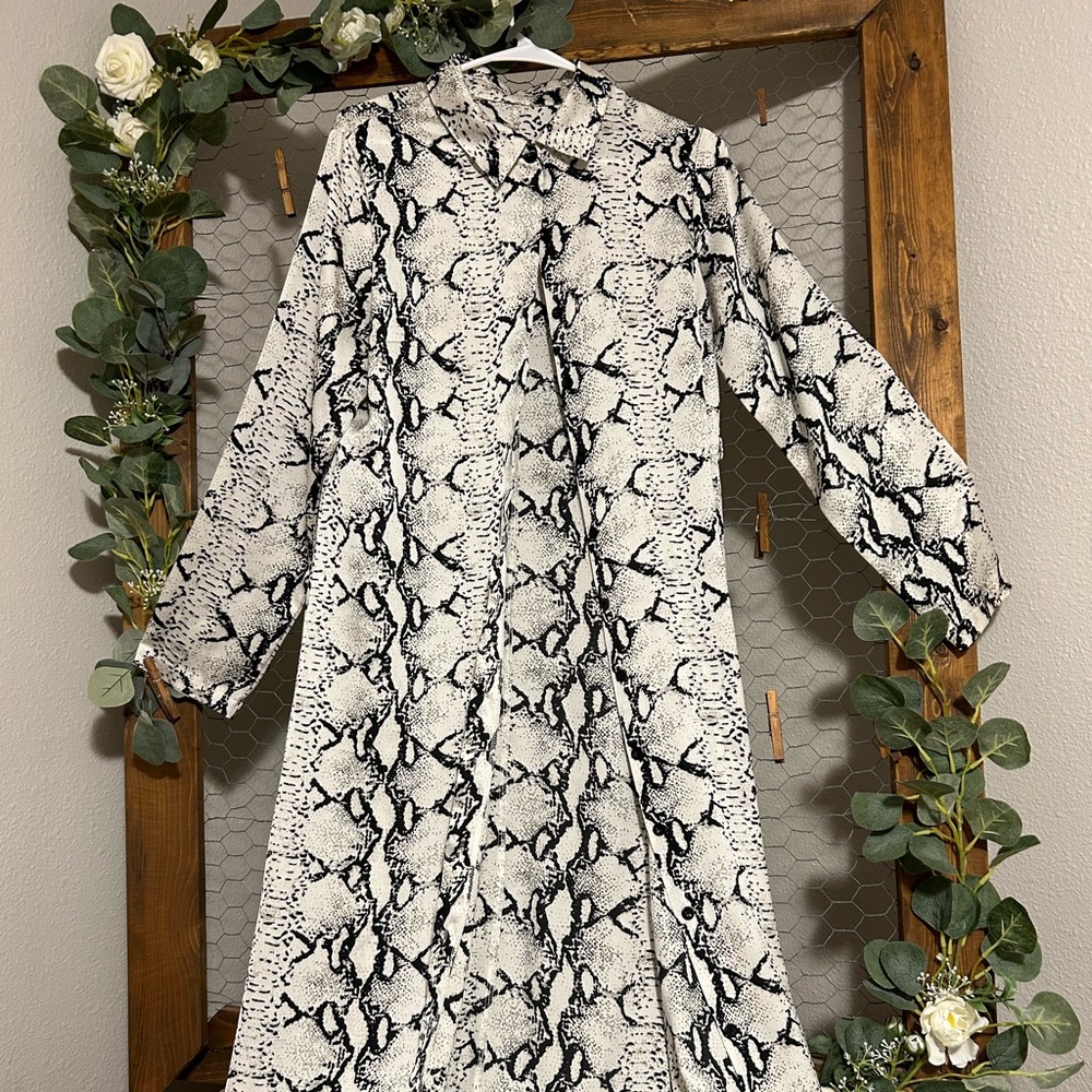 Button down, snake skin dress